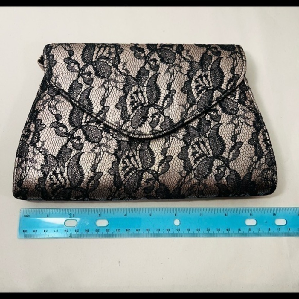 Neiman Marcus vintage rose gold and black lace evening purse